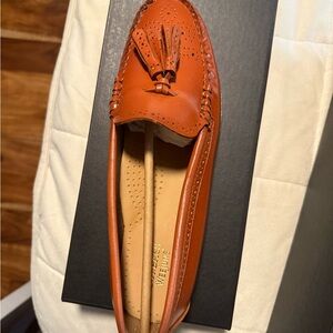 Brown Leather Loafers with Embroidered Design